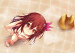  1girl bare_legs bare_shoulders bath bikini brown_eyes brown_hair from_above hair_ornament hands_on_hips kantai_collection kisaragi_(kantai_collection) long_hair micro_bikini sawamura_aoi side-tie_bikini small_breasts smile solo steam stool swimsuit wet 