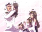  1boy 4girls admiral_(kantai_collection) age_difference ahoge brown_hair cherry_blossoms commentary_request crying crying_with_eyes_open detached_sleeves father_and_daughter hairband japanese_clothes kantai_collection kongou_(kantai_collection) long_hair mother_and_daughter multiple_girls nontraditional_miko pleated_skirt rpg-exen skirt tears younger 