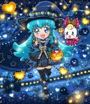  animal animals blue_eyes blue_hair blush boots chibi halloween happinesscharge_precure! hat heart long_hair necklace shirayuki_hime witch 