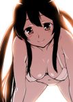  1girl bare_shoulders bikini black_hair blush_stickers breasts captain_earth cleavage dark_skin large_breasts long_hair looking_at_viewer monochrome mutou_hana smile solo swimsuit two_side_up ueyama_michirou 