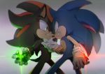  2boys aoki_(fumomo) black_hair blue_hair chaos_emerald colored gloves multiple_boys shadow_the_hedgehog sonic sonic_the_hedgehog 