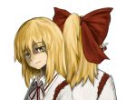  artist_request back-to-back blonde_hair bust dual_persona hair_ribbon looking_at_viewer ponytail ribbon satsuki_rin simple_background smile touhou white_background yellow_eyes 
