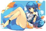  1girl ass blue_hair bow brown_eyes frills hair_bow hair_ribbon long_hair looking_at_viewer mizuki_(pixiv2254368) original panties pantyshot platypus pointy_ears ribbon sitting tail underwear 