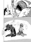  1boy 1girl ball_gag bare_shoulders bdsm blindfold bondage comic detached_sleeves flying_sweatdrops gag glasses hairband highres japanese_clothes kantai_collection kirishima_(kantai_collection) monochrome short_hair thana translation_request 