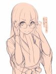  1girl glasses highres long_hair monochrome shuuichi simple_background sketch smile solo translation_request white_background 