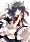  1girl ;) animal_ears black_hair blue_eyes cat_ears cat_tail hands_together heart long_hair looking_at_viewer maid maid_headdress mizuki_(pixiv2254368) one_eye_closed original smile solo tail 