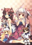  5girls :d animal_ears barefoot blonde_hair blue_eyes breasts brown_eyes brown_hair cat_ears cat_tail chibi cleavage crossover detached_sleeves dog_ears dog_tail fox_tail frills hair_ornament long_hair miyafuji_yoshika mizuki_(pixiv2254368) mouse_ears multiple_girls nazrin open_mouth original outstretched_arms rabbit_ears red_eyes school_uniform serafuku short_hair silver_hair sitting smile spread_arms strike_witches tail touhou wrist_cuffs yakumo_ran yellow_eyes 