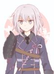  1boy androgynous grey_eyes honebami_toushirou long_sleeves military military_uniform necktie rabi_(swordofthestone) short_hair silver_hair sode solo touken_ranbu uniform 