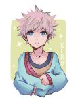  1boy blue_eyes grimmy666666 hunter_x_hunter killua_zoldyck silver_hair solo sparkle sweater white_hair 