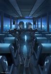  2girls blonde_hair bus camouflage dead-robot headset military military_uniform motor_vehicle multiple_girls night original short_hair uniform vehicle weapon_request 