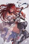  1girl armor ass bare_shoulders blue_eyes breasts detached_sleeves flower gloves hair_ribbon long_hair metal_boots metal_gloves nigoro original redhead ribbon solo sword thigh-highs tiara two_side_up under_boob upskirt weapon white_gloves 