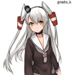  1girl amatsukaze_(kantai_collection) bust choker hair_tubes kantai_collection long_hair looking_at_viewer sailor_dress silver_hair solo spitfire99 twitter_username two_side_up white_background yellow_eyes 