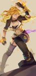  1girl blonde_hair breasts fingerless_gloves gauntlets gloves jewelry long_hair necklace rwby solo thigh-highs violet_eyes yang_xiao_long yuukaku 