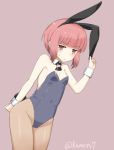  1girl alternate_costume animal_ears blush bunnysuit detached_collar kamoto_tatsuya kantai_collection looking_at_viewer pantyhose rabbit_ears red_eyes redhead short_hair simple_background solo wrist_cuffs z3_max_schultz_(kantai_collection) 