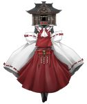  1girl ascot box detached_sleeves donation_box hakurei_reimu mazeran parody persona ribbon shrine solo style_parody torii touhou 