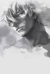  1boy gintama greyscale hangleing monochrome realistic sakata_gintoki solo 