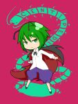  1girl antennae cape centipede deformed green_eyes green_hair ishimu red_background short_hair solo touhou wriggle_nightbug 