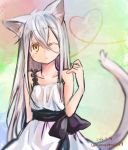  1girl ahoge animal_ears blush cat_ears heart long_hair mono_(nekogoya) original solo tail white_hair wink yellow_eyes 