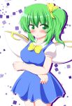  1girl absurdres blush breasts crossed_arms daiyousei fairy_wings green_eyes green_hair highres large_breasts side_ponytail solo touhou wings yakumo_nanahara 
