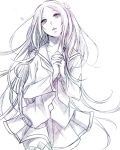  1girl guilty_crown hair_ornament hands_clasped long_hair looking_at_viewer looking_away monochrome open_mouth ouma_mana school_uniform solo tears thigh-highs twintails yoma 