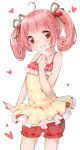  1girl bloomers brown_eyes dress food fruit heart pink_hair pixiv_thumbnail rima_(rimarip) solo strawberry twintails underwear white_background 