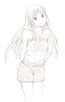  1girl long_hair monochrome original shorts sketch solo traditional_media yoshitomi_akihito 