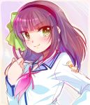  1girl angel_beats! green_eyes hairband kero_ko purple_hair school_uniform serafuku short_hair yuri_(angel_beats!) 