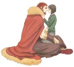  2boys beard black_hair bob_cut cape facial_hair fate/zero fate_(series) multiple_boys natsu_yasai redhead rider_(fate/zero) size_difference waver_velvet 