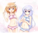  aoi_kanan blonde_hair blue_eyes blue_hair bra cinderella_bust frilled_bra frilled_panties frills gochuumon_wa_usagi_desuka? hoto_cocoa kafuu_chino long_hair panties short_hair underwear violet_eyes 