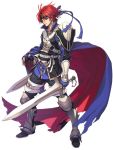  absurdres armor blue_eyes cape fire_emblem fire_emblem:_kakusei fujisaka_kimihiko headband highres official_art redhead roy_(fire_emblem) smile solo sword weapon 