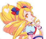  1girl alternate_form blonde_hair chiyo_(rotsurechiriha) cure_honey happinesscharge_precure! long_hair magical_girl one_eye_closed oomori_yuuko popcorn_cheer precure solo twintails white_background wrist_cuffs yellow_eyes 