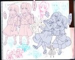  2girls hirose_sumire hiyo_kotori long_hair miyanaga_teru monochrome multiple_girls saki sketch translation_request 