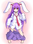  1girl animal_ears ishimu long_hair necktie oversized_clothes purple_hair rabbit_ears red_eyes reisen_udongein_inaba shirt solo touhou very_long_hair younger 
