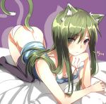  1girl aki663 animal_ears cat_ears cat_tail green_hair kagerou_project kido_tsubomi long_hair panties tail thigh-highs underwear 