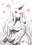  1girl blush breasts claws detached_sleeves horn kantai_collection large_breasts long_hair pale_skin red_eyes seaport_hime shinekalta shinkaisei-kan solo white_hair 