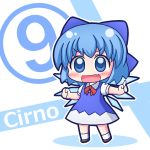  (9) 1girl blue_eyes blue_hair bow chibi cirno dress fang grouse01 hair_bow ice ice_wings open_mouth ribbon short_hair smile solo touhou wings 