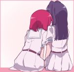  2girls blue_hair from_behind hirose_sumire hiyo_kotori long_hair miyanaga_teru multiple_girls redhead saki school_uniform short_hair sitting 