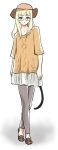  1girl alternate_costume blonde_hair cat_tail collarbone eyebrows hat hekyu loafers long_hair looking_at_viewer pants perrine_h_clostermann shadow shoes simple_background skirt solo strike_witches tail white_background yellow_eyes 