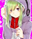  1girl earphones green_hair hoodie kagerou_project kido_tsubomi long_hair momongapoketto solo 