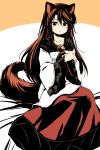  1girl animal_ears blush brooch brown_hair dress fur highres imaizumi_kagerou jewelry long_hair long_sleeves red_eyes sketch solo tail touhou wolf_ears wolf_tail yudepii 