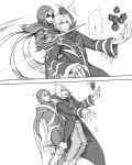  ! 1boy 1girl 2koma claw_(weapon) comic greyscale highres kumiko_(aleron) league_of_legends monochrome talon_(league_of_legends) vladimir what 