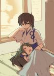  2girls age_difference clouds drooling japanese_clothes kaga_(kantai_collection) kantai_collection lap_pillow long_hair multiple_girls myama pleated_skirt skirt sky sleeping twintails window windowsill zuikaku_(kantai_collection) 