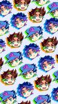  blue_eyes blue_hair brown_hair chibi emir_ia green_eyes hat highres jojo_no_kimyou_na_bouken jonathan_joestar joseph_joestar_(young) kuujou_joutarou tileable 