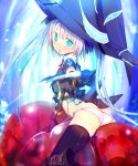  1girl ass blue_eyes boots gloves hat highres looking_back open_mouth original panties slime solo thigh-highs underwear witch_hat 