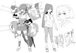  3girls alternate_costume anger_vein camouflage casual character_sheet facepaint hyuuga_(jmsdf) hyuuga_(kantai_collection) ise_(kantai_collection) japanese_clothes kantai_collection monochrome multiple_girls ponytail short_hair translation_request uemukai_dai white_background 