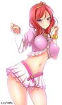 1girl alternate_breast_size bangle blush bracelet breasts dated duplicate highres jewelry large_breasts looking_at_viewer love_live!_school_idol_project midriff music_s.t.a.r.t!! navel nishikino_maki older redhead short_hair violet_eyes yu-ta