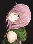  1girl alternate_costume asymmetrical_hair black_background blue_eyes final_fantasy final_fantasy_xiii lightning_farron looking_at_viewer looking_up pink_hair simple_background smile solo tagme 