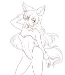  1girl animal_ears bowtie breasts bunnysuit cleavage detached_collar gomi_(gomitin) hand_on_head imaizumi_kagerou leotard lineart long_hair monochrome open_mouth sketch solo tail touhou very_long_hair wolf_ears wolf_tail wrist_cuffs 