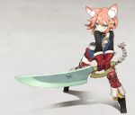  1girl 7th_dragon animal_ears boots fighter_(7th_dragon) gloves green_eyes hair_bobbles hair_ornament highres miwa_shirou pink_hair solo sword thigh-highs weapon 