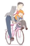  ._. 1boy 1girl bicycle black_hair bow carrying gekkan_shoujo_nozaki-kun hair_bow nagian nozaki_umetarou orange_hair polka_dot polka_dot_bow sakura_chiyo school_uniform 